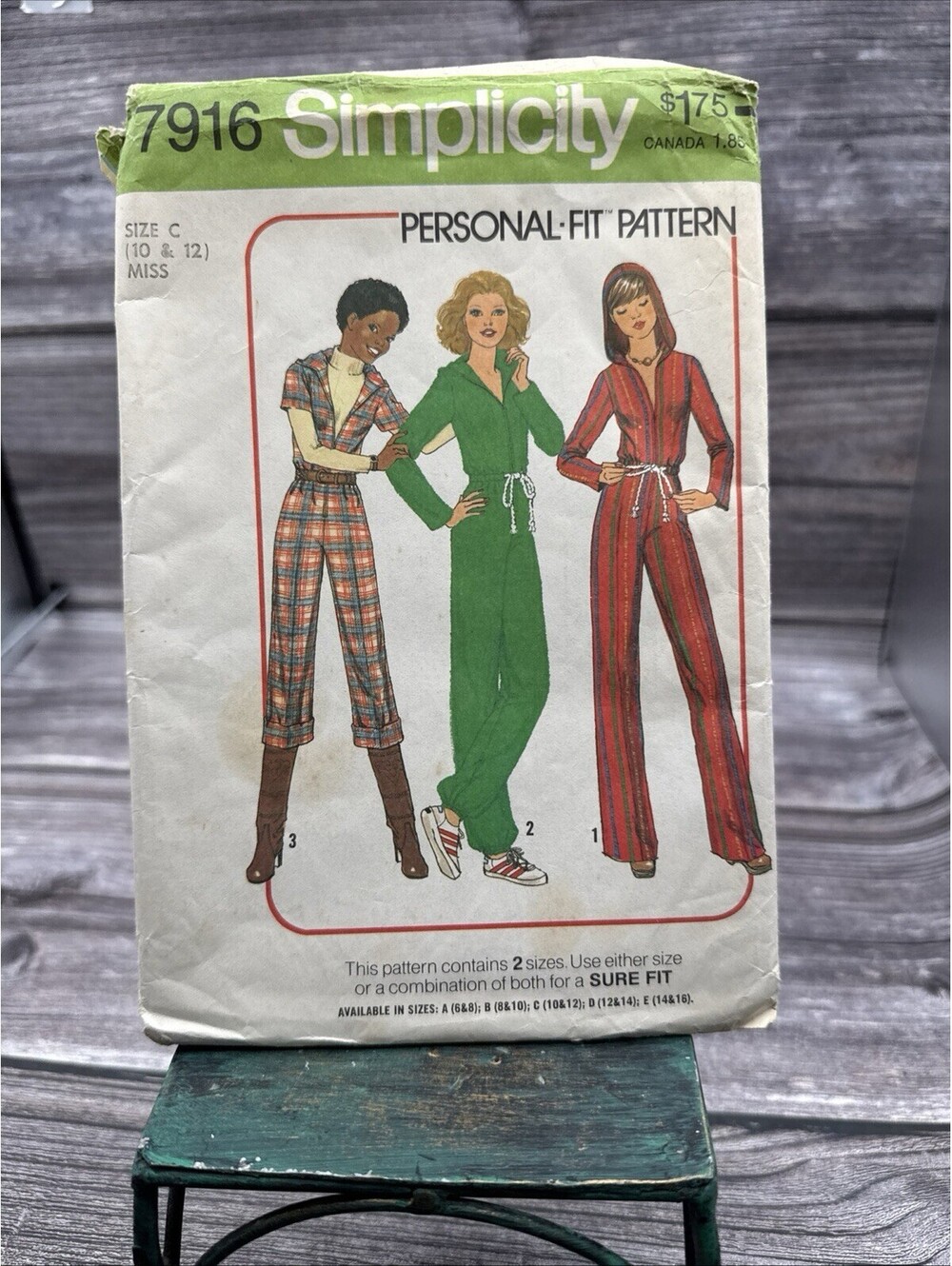 Vintage Simplicity 7916 Personal Fit Hooded Jumpsuit Pattern Size 12-14 UNCUT